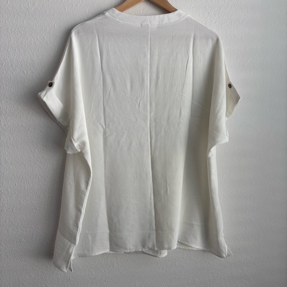 NWOT SPLA White Ivory Short Sleeve V-Neck Relaxed Fit Casual Versatile Blouse L - Picture 7 of 8